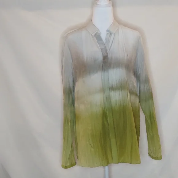 Elie Tahari gray and green light weigh blouse, top - Picture 2 of 11